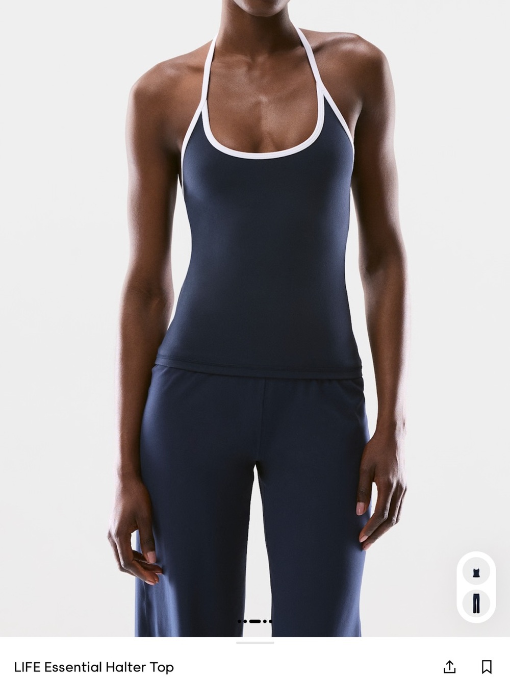 Aritzia Navy Shoulder Halter Top with White Trim
